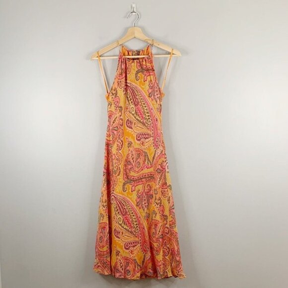 Ann Taylor Women's 90s y2k Vintage Silk Slip Dress Paisley Orange Pink  Mini 4 - Picture 1 of 13